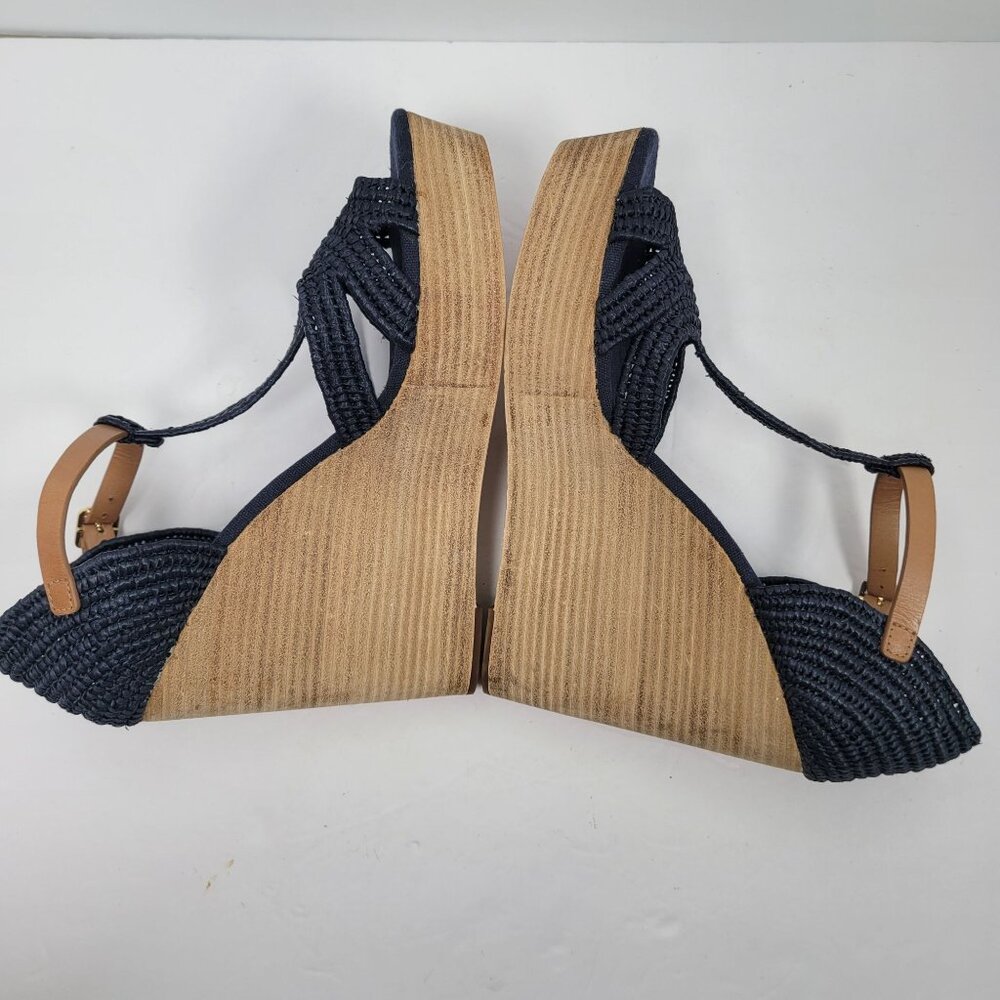 Tory Burch Carina Women's Navy Blue Straw Wedge Sandals 21138607 US Size 11M - Picture 6 of 10